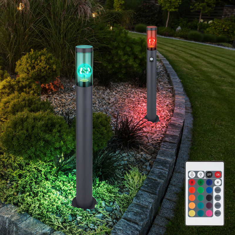 foto del prodotto lampada da terra dimmerabile con telecomando lampada a piedistallo led fumo antracite lampada da terra per esterni con rilevatore di movimento,