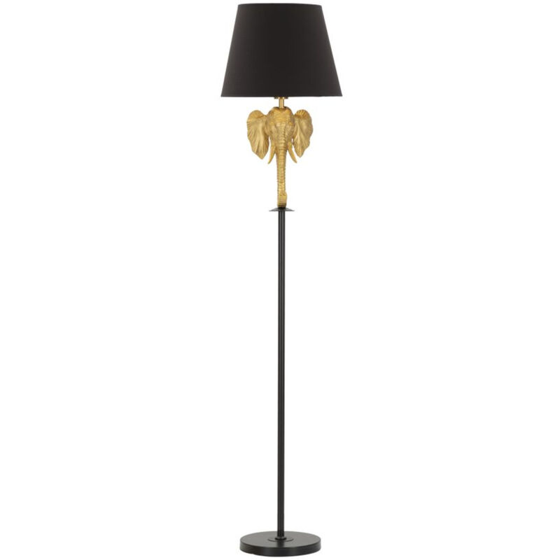 foto del prodotto lampada da terra elefante 1, poliresina, metallo, carta, tessuto, oro, nero, 37x37x164 cm