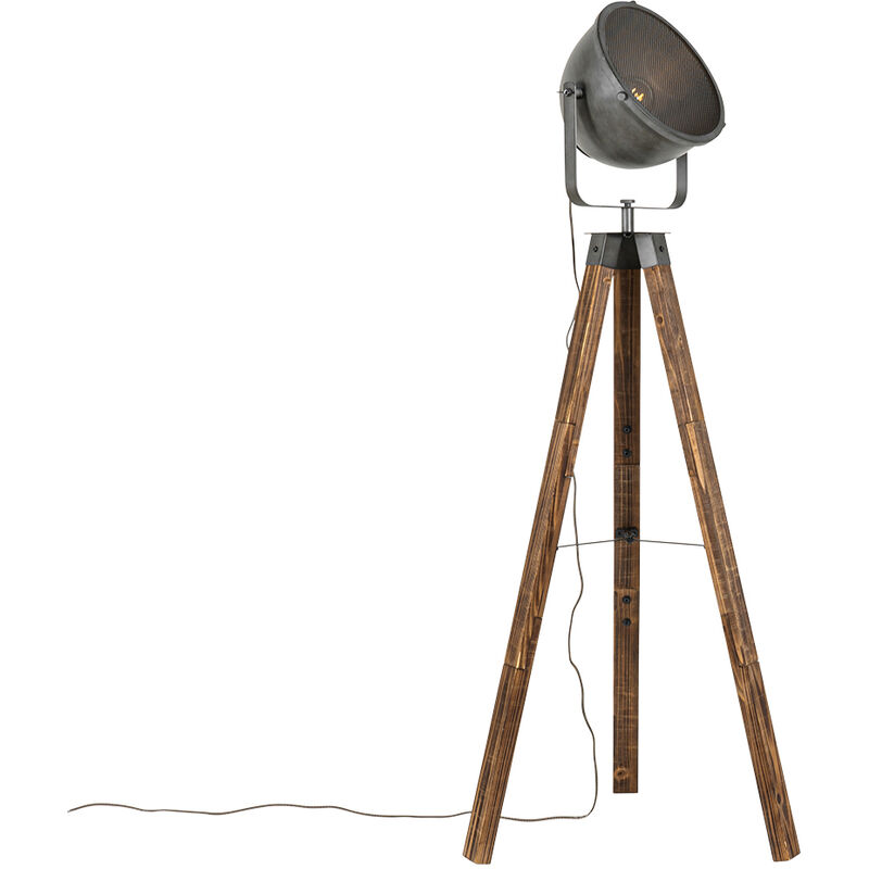 foto del prodotto lampada da terra emado industriale acciaio,legno marrone acciaio grigio oblungo max. 1 x watt qazqa