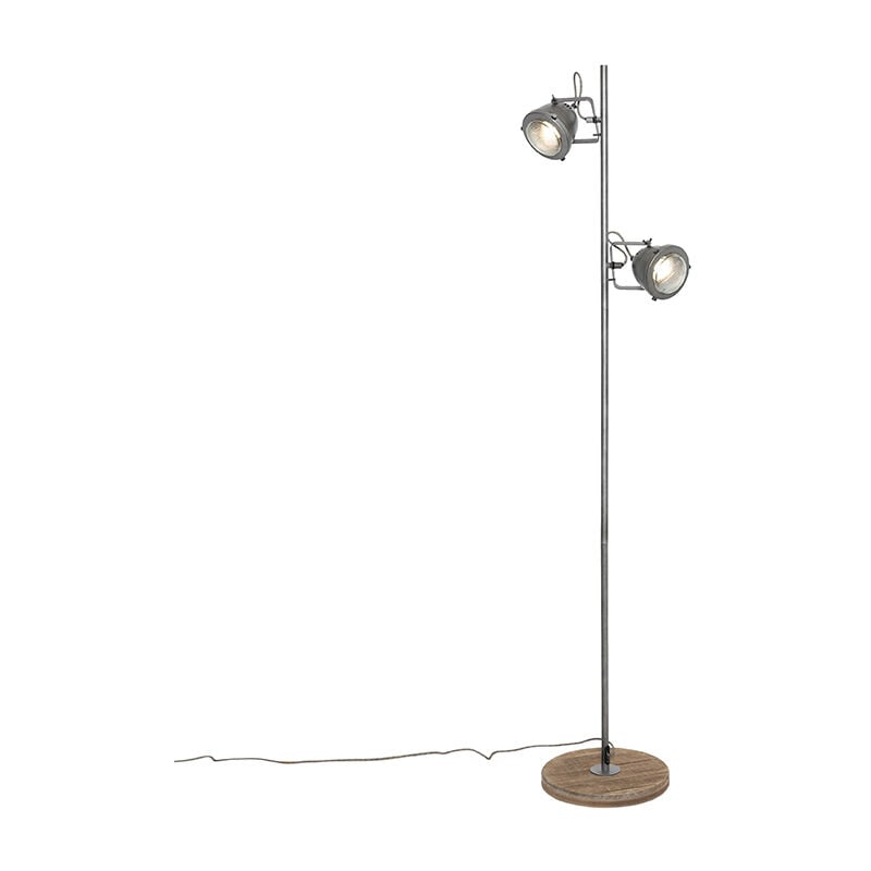 foto del prodotto lampada da terra emado industriale acciaio,vetro,legno marrone acciaio tondo max. 2 x watt qazqa
