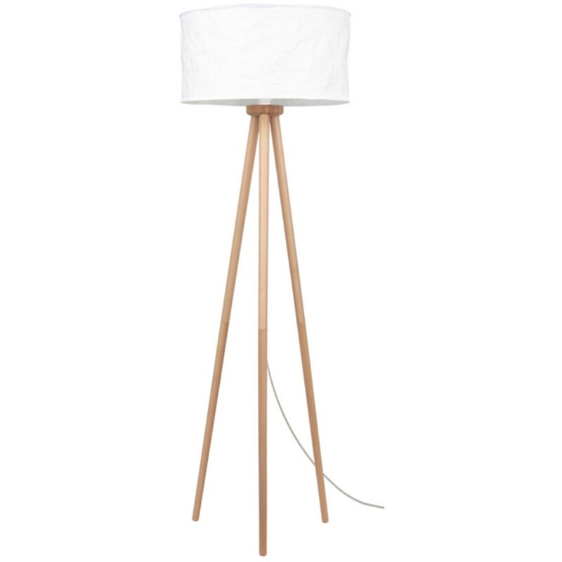 foto del prodotto lampada da terra ergene, legno, tessuto, marrone, bianco, 50x50x160 cm