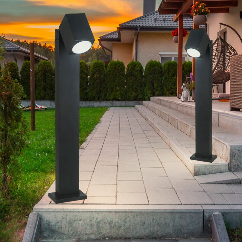 foto del prodotto lampada da terra faretto orientabile, esterno, vialetto, giardino, luce esterna, in piedi, nero, alluminio, 1x gu10, axlxp 80x10,5x11,75 cm, set di 2
