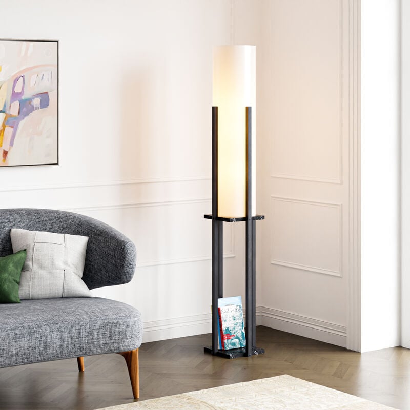 foto del prodotto lampada da terra gisborne piantana a scaffale nero effetto marmo lux.pro