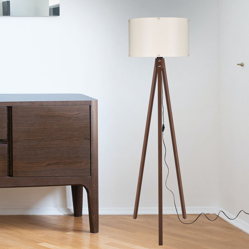 foto del prodotto lampada da terra guildford a treppiedi con paralume in tessuto pvc piantana color noce crema lux.pro 