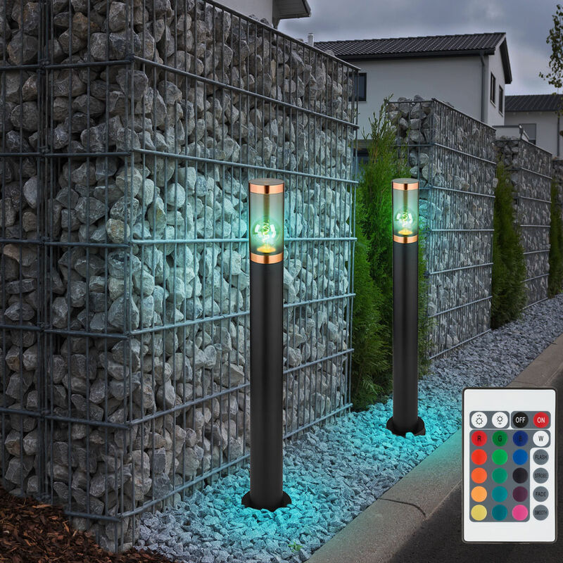 foto del prodotto lampada da terra illuminazione da esterno dimmerabile con telecomando fumo rame esterno con rilevatore di movimento piantana da giardino acciaio inox