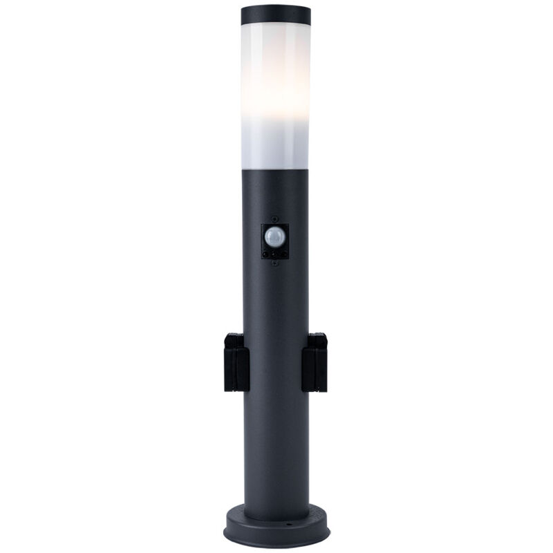 foto del prodotto lampada da terra illuminazione da giardino rilevatore di movimento prese esterne lampada base in acciaio inox antharazit globo 3158aks
