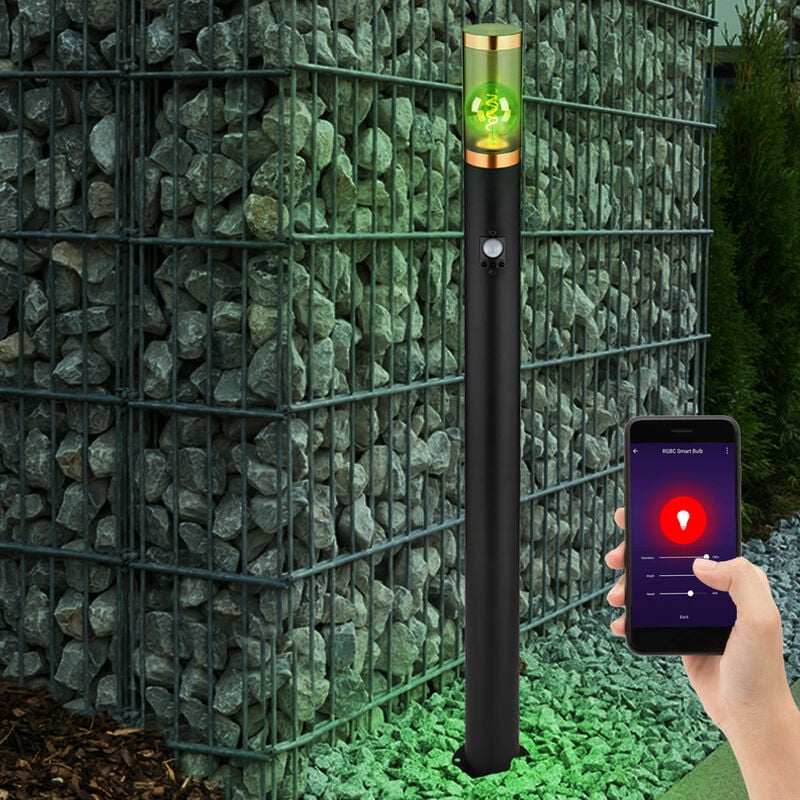 foto del prodotto lampada da terra illuminazione esterna lampada da terra con rilevatore di movimento giardino in acciaio inox, controllo tramite app, 1x smart rgb led