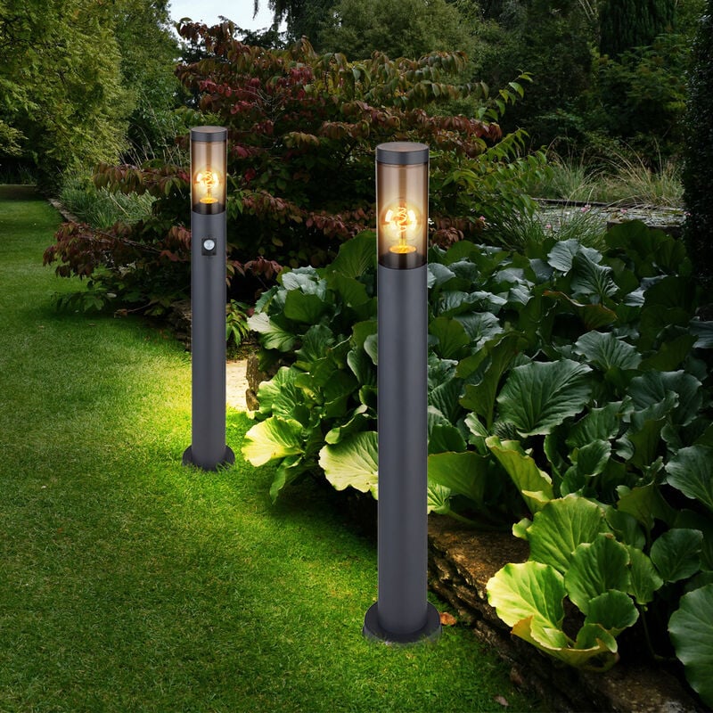 foto del prodotto lampada da terra illuminazione per esterni lampada a stelo fumo antracite lampada da terra per esterni con rilevatore di movimento, acciaio