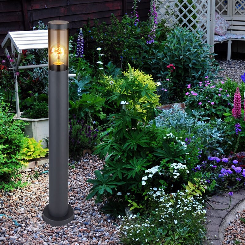 foto del prodotto lampada da terra illuminazione per esterni lampada a stelo fumo antracite piantana da giardino per esterni, plastica acciaio inossidabile, 1x e27,