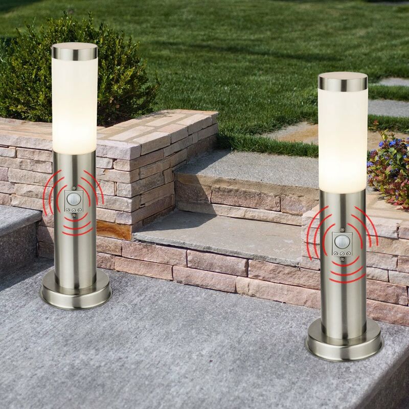foto del prodotto lampada da terra in acciaio inossidabile, lampada da esterno con rilevatore di movimento, lampada da giardino, lampada da vialetto, argento, 1x e27,