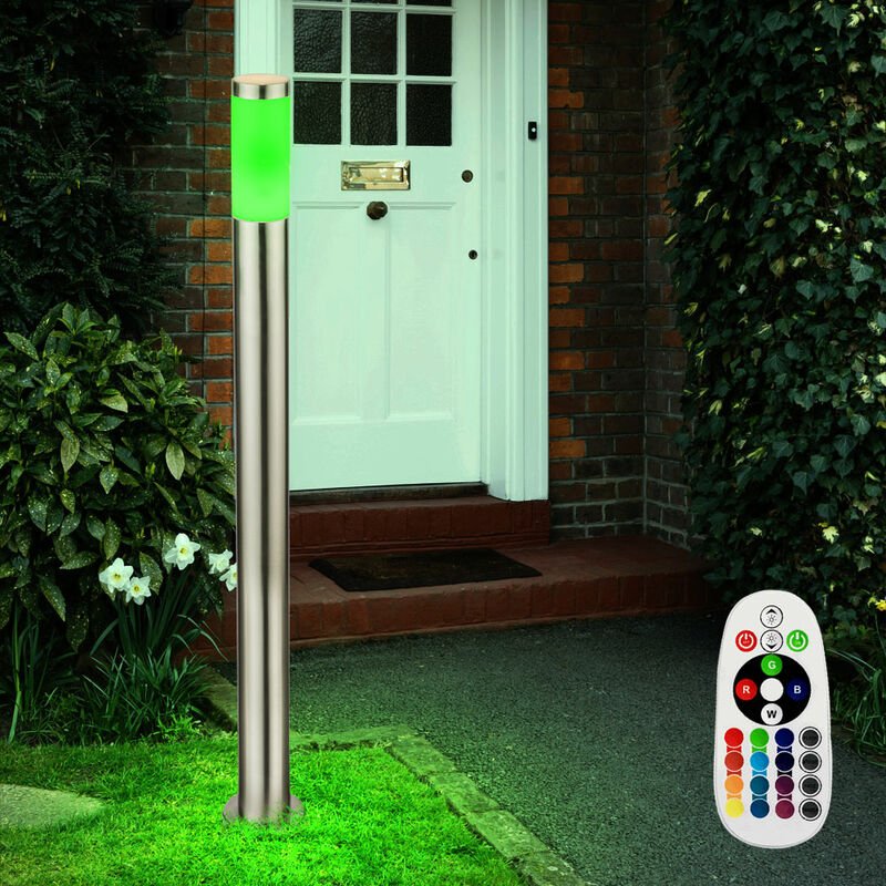 foto del prodotto lampada da terra in acciaio inox per illuminazione esterna telecomando in un set di lampadine led rgb