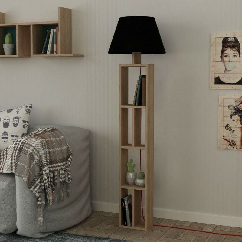 foto del prodotto lampada da terra in legno 160h cm con libreria colore rovere giorno