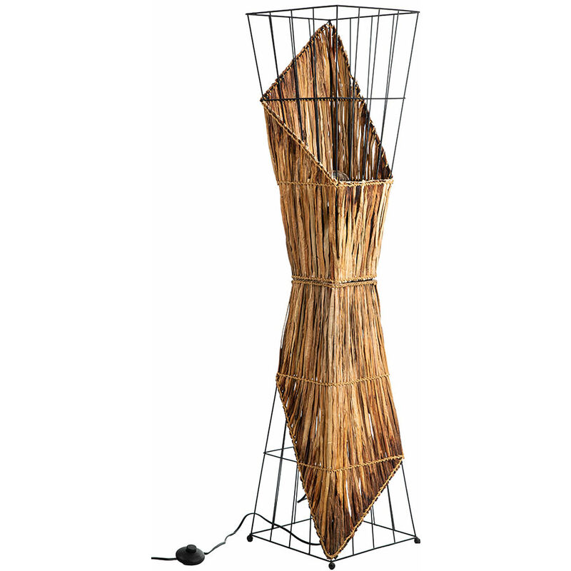foto del prodotto lampada da terra in legno lampada da soggiorno lampada laterale griglia lampada da terra gabbia retr nera, metallo, 2x prese e27, lxlxh 27x27x130 cm
