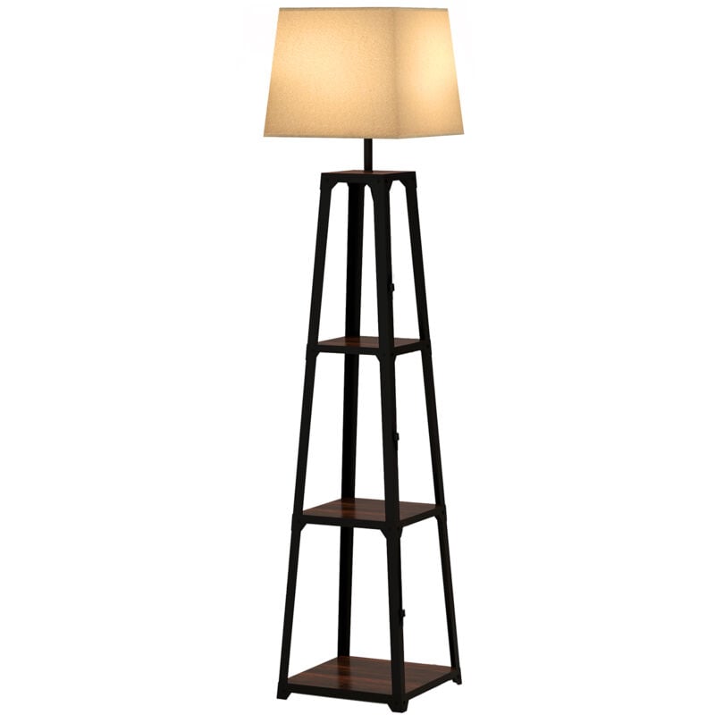 foto del prodotto lampada da terra in metallo e mdf con paralume in tessuto nero e beige - homcom