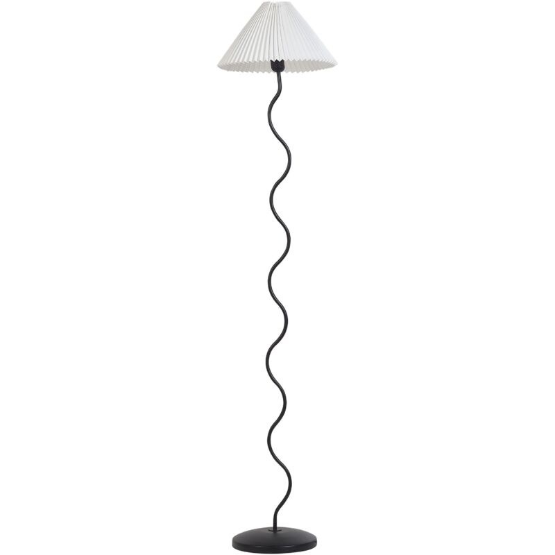 foto del prodotto lampada da terra in metallo luce paralume plissettato in plastica nero e bianco jikawo