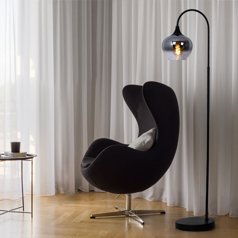 foto del prodotto lampada da terra in vetro fum lampada da soggiorno in piedi lampada ad arco fum nero fumo, metallo, attacco e27, lxlxh 39x25x150 cm