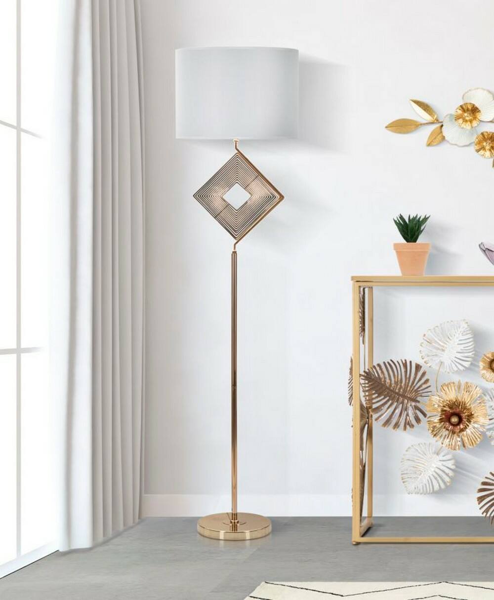 foto del prodotto lampada da terra inchiostro, luce da terra, lampada da pavimento, lampada a stelo, 40x40 h161 cm, bianco e oro