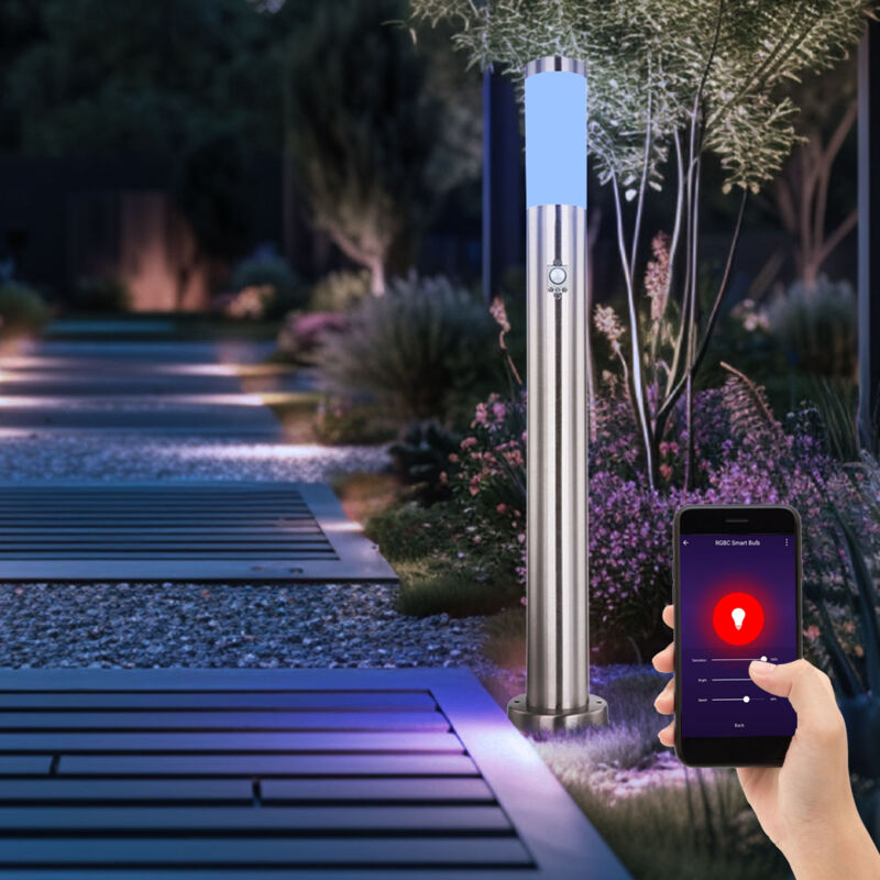 foto del prodotto lampada da terra intelligente per esterni controllabile tramite app per telefono cellulare lingua sensor lampada base dimmerabile in un set che