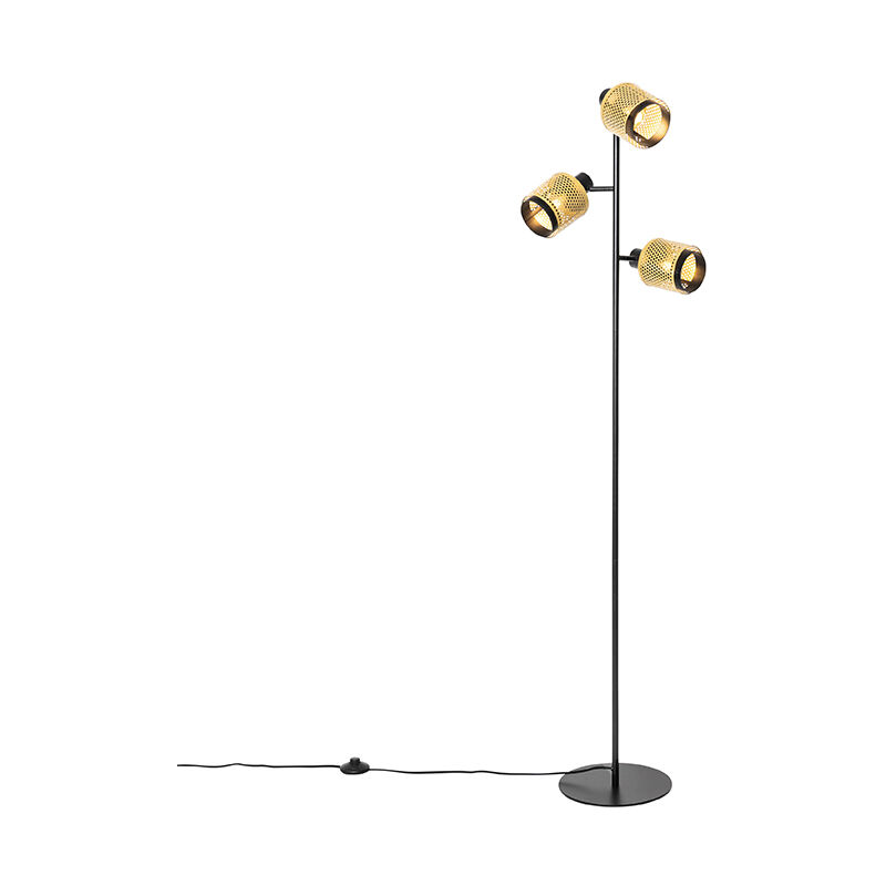 foto del prodotto lampada da terra kayden industriale acciaio oro ottone nero oblungo max. 3 x watt qazqa