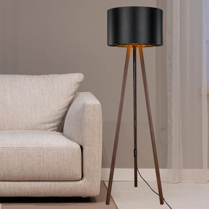 foto del prodotto lampada da terra keynes piantana a treppiedi con paralume cilindrico in tessuto pvc effetto bamb nero lux.pro 81001431