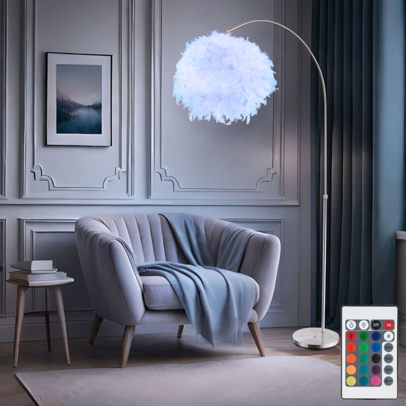 foto del prodotto lampada da terra lampada ad arco regolabile in altezza con molle lampada da terra telecomando dimmerabile, bianco argento, led rgb 8,5w 806lm bianco