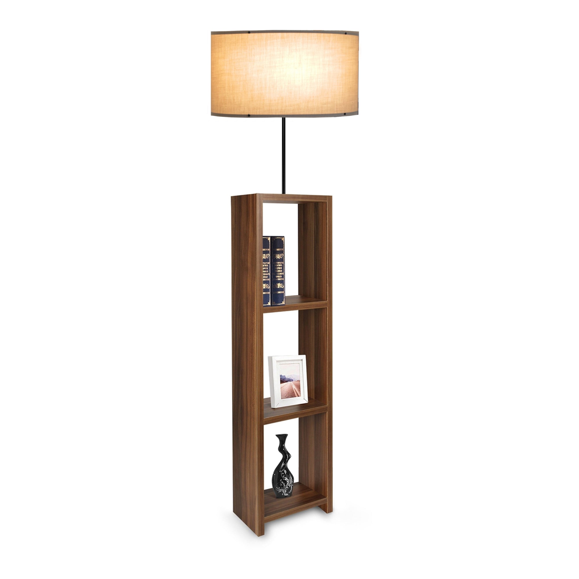 foto del prodotto lampada da terra lampada apparecchio luminoso redditch con mensola altezza 150 cm e27 effetto legno nero beige 03 0007308