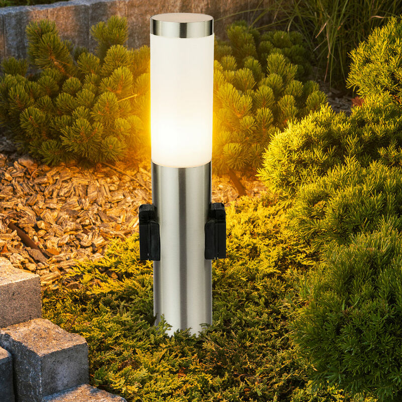 foto del prodotto lampada da terra lampada da esterno con portalampada base in acciaio inox lampada segnapasso, argento, 1x e27, pxh 7,6x45 cm