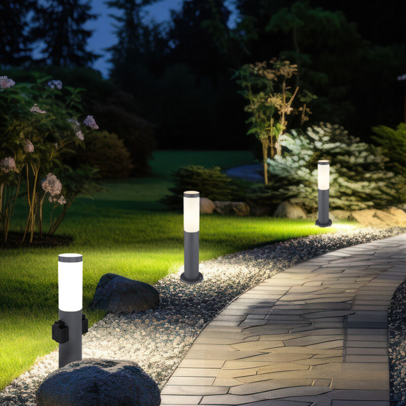 foto del prodotto lampada da terra, lampada da esterno con presa, lampada con base in acciaio inossidabile, lampada da giardino, lampada da sentiero, antracite,