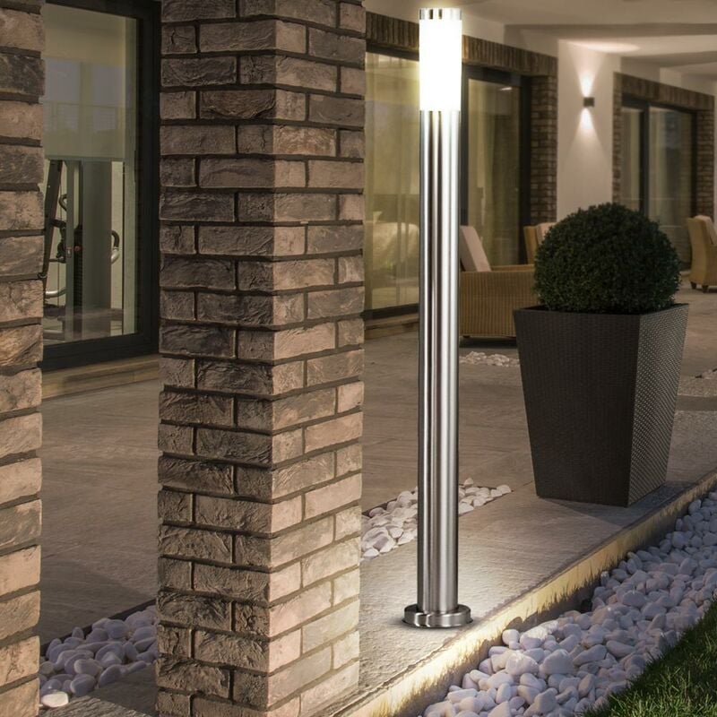 foto del prodotto lampada da terra lampada da esterno lampada da giardino lampada a colonna led illuminazione ingresso giardino, ip44 acciaio inox argento opalino, 1x