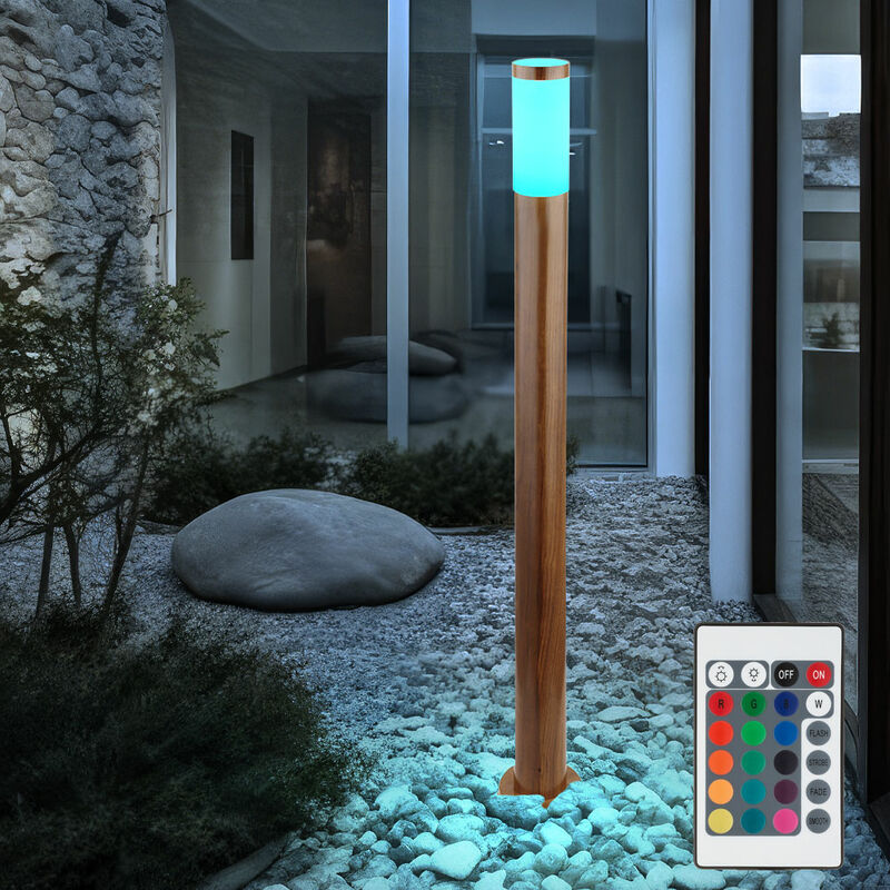 foto del prodotto lampada da terra, lampada da esterno, lampada da giardino, lampada da terra, lampada da sentiero, terrazza acciaio inox aspetto legno, dimmerabile