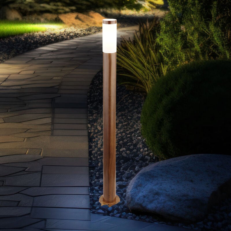 foto del prodotto lampada da terra, lampada da esterno, lampada da giardino, lampada da terra, lampada da sentiero, terrazza ip44, acciaio inossidabile aspetto legno,