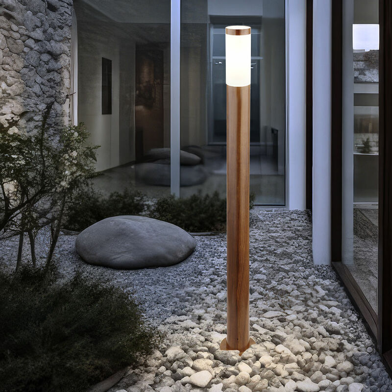 foto del prodotto lampada da terra, lampada da esterno, lampada da giardino, lampada da terra, lampada da sentiero, terrazza ip44, acciaio inossidabile aspetto legno,