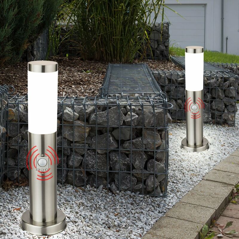 foto del prodotto lampada da terra, lampada da giardino, segnapasso in acciaio inossidabile, lampada da esterno con rilevatore di movimento, argento, 1x e27, pxh