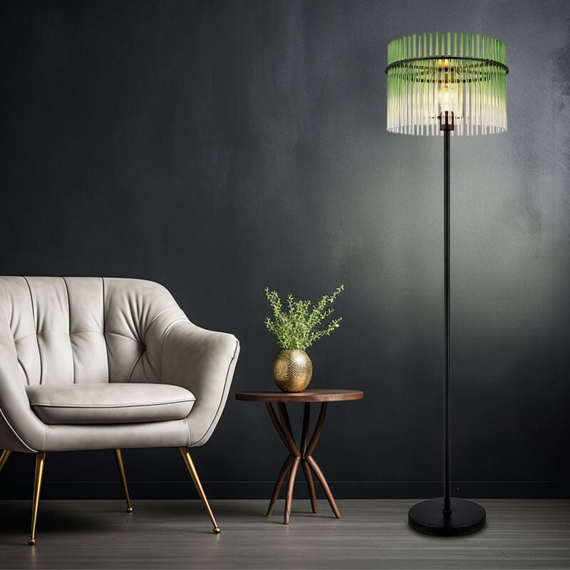 foto del prodotto lampada da terra lampada da soffitto proiettore da soggiorno verde nero aste di vetro, metallo, 1x e27, dxh 38 x 152 cm