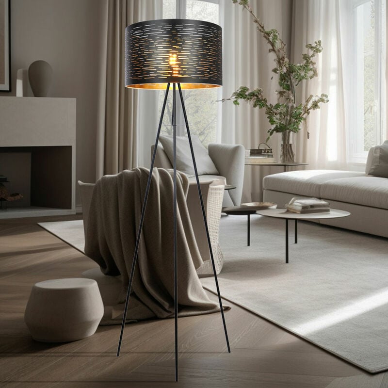 foto del prodotto lampada da terra lampada da soggiorno a 3 gambe lampada da terra lampada laterale oro nero, metallo plastica, 1x e27, dxh 38x153 cm