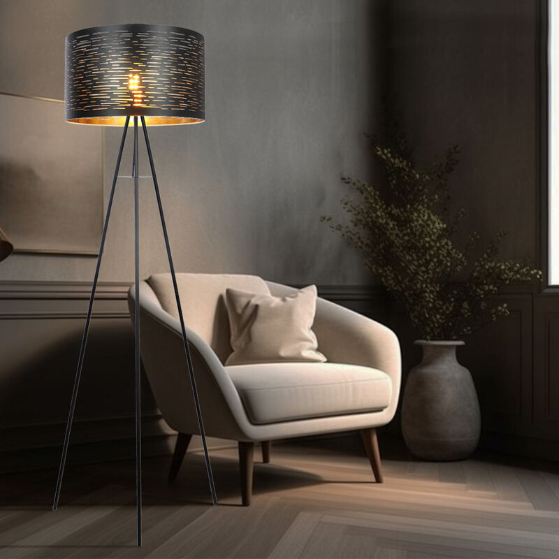foto del prodotto lampada da terra lampada da soggiorno a 3 gambe lampada da terra lampada laterale oro nero, metallo plastica, 1x e27, dxh 38x153 cm