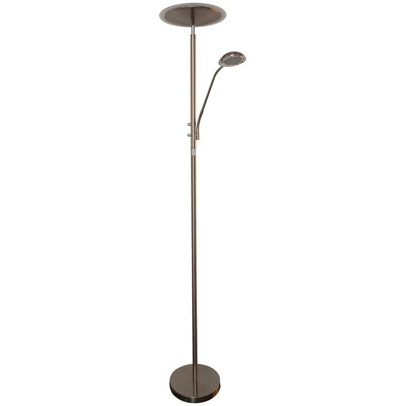 foto del prodotto lampada da terra, lampada da soggiorno, vetro satinato lampada da terra, piantana, metallo nichel opaco, 1x led 15w 1x led 3 w 3000k, hxlxp 180x50x30