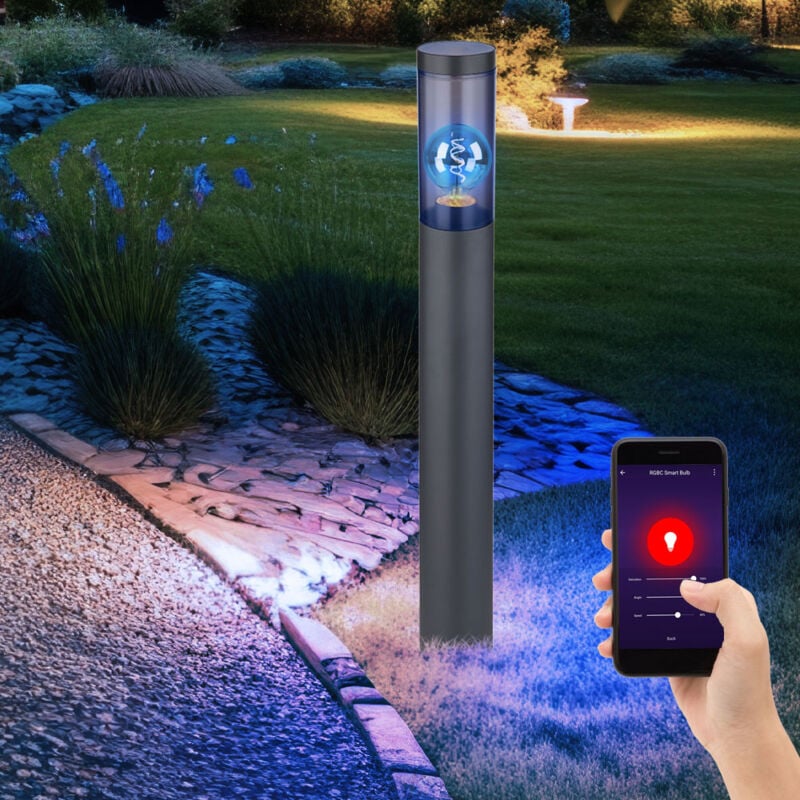 foto del prodotto lampada da terra lampada da terra in acciaio inox fumo antracite piantana da esterno giardino, controllo tramite app dimmerabile, 1x smart rgb led