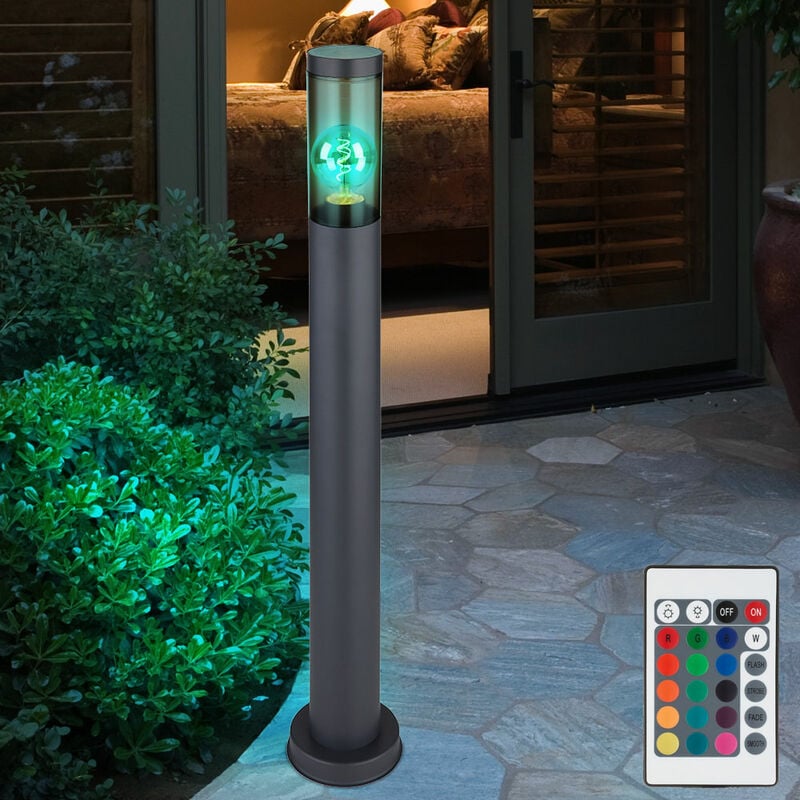 foto del prodotto lampada da terra lampada da terra in acciaio inox fumo antracite piantana da esterno giardino, telecomando dimmerabile, 1x led rgb 8.5w 806lm bianco