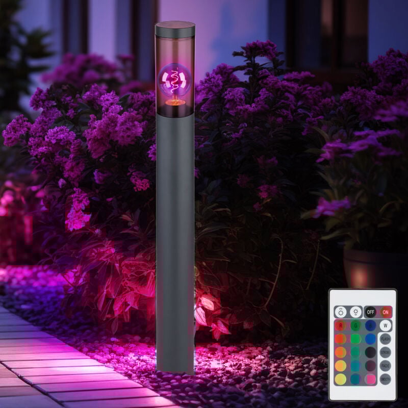 immagine 0 del prodotto lampada da terra lampada da terra in acciaio inox fumo antracite piantana da esterno giardino, telecomando dimmerabile, 1x led rgb 8.5w 806lm bianco