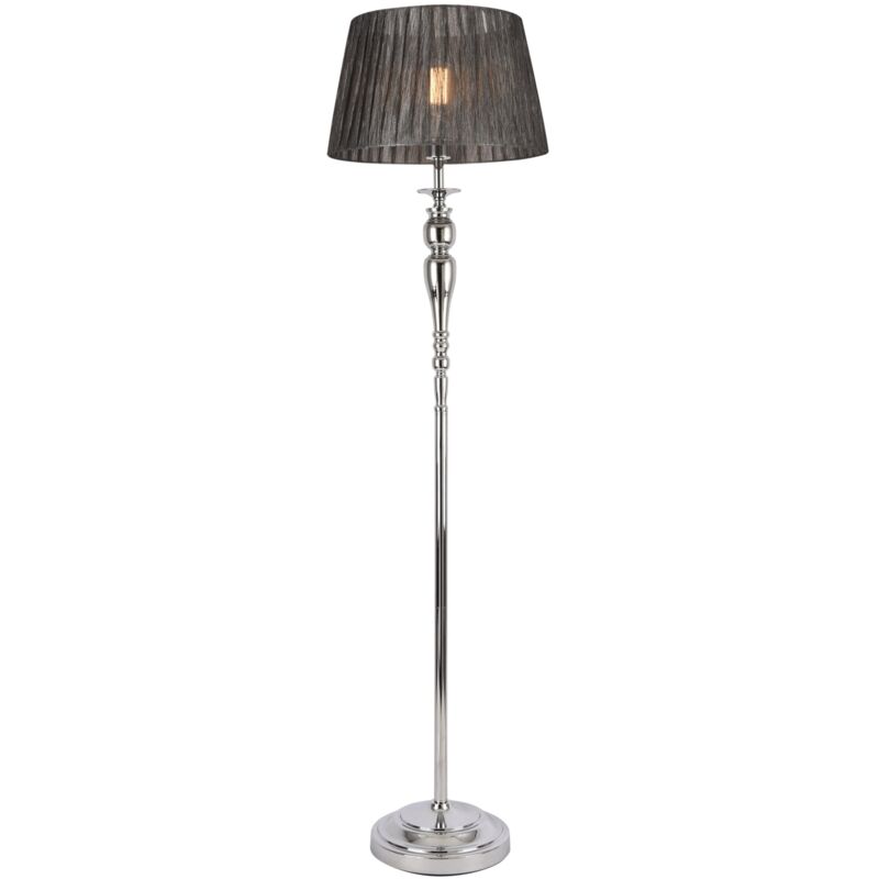 foto del prodotto lampada da terra lampada da terra in metallo e tessuto cromato e grigio