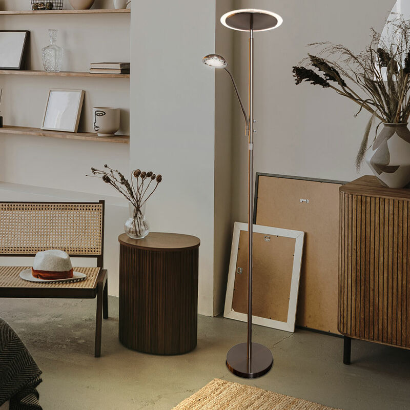foto del prodotto lampada da terra lampada da terra lampada da camera vetro satinato, piantana, metallo nichel opaco, 1x led 15w 1x led 3 w 3000k, axlxp 180x50x30 cm