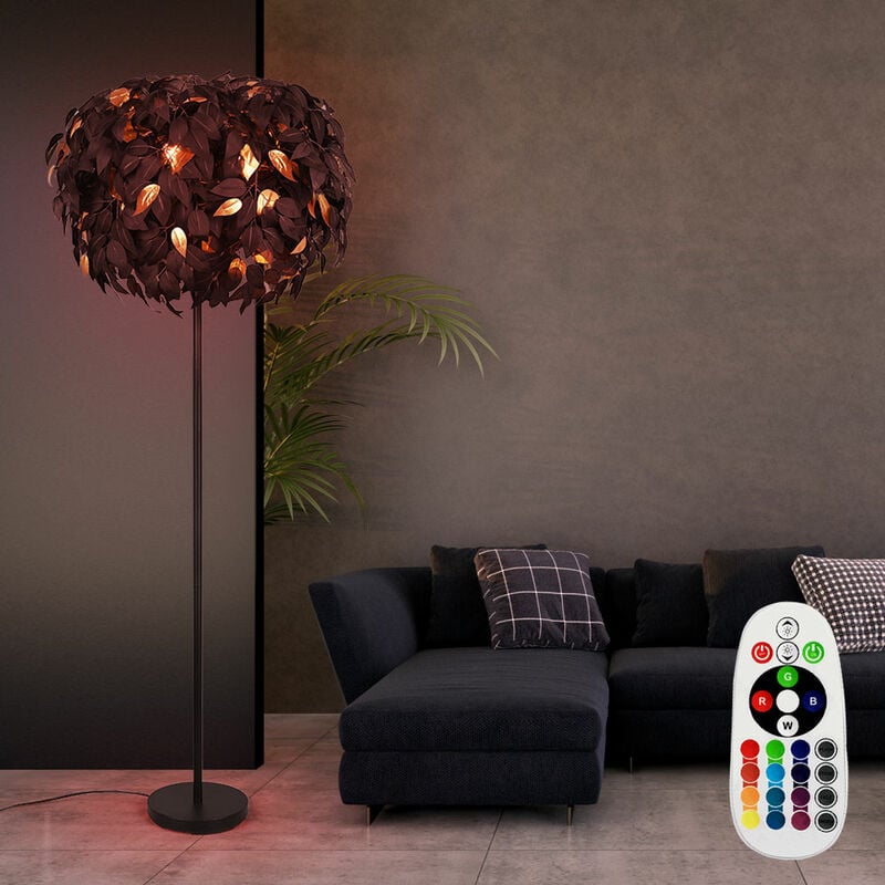 foto del prodotto lampada da terra lampada da terra, lampada da soggiorno, 3 fiamme, design a foglia, interruttore a pedale, telecomando dimmerabile, metallo, oro