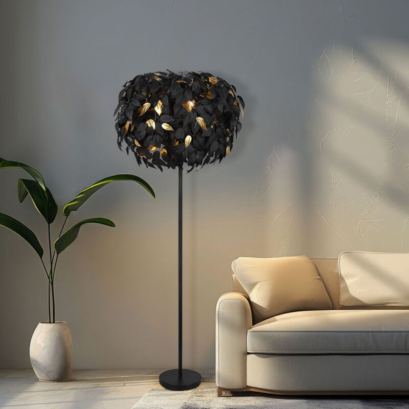 foto del prodotto lampada da terra lampada da terra lampada da soggiorno lampada da camera lampada laterale con design a foglia, interruttore a pedale, metallo, oro