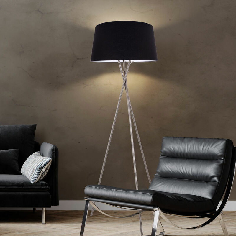 foto del prodotto lampada da terra lampada da terra lampada da soggiorno lampada da terra camera da letto, 3 gambe, paralume in tessuto metallico nichel nero opaco, 1