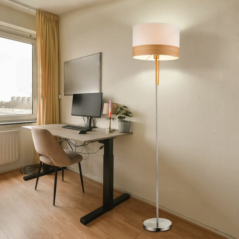 foto del prodotto lampada da terra lampada da terra lampada da soggiorno lampada da terra camera da letto lampada in legno chiaro, paralume in tessuto beige,