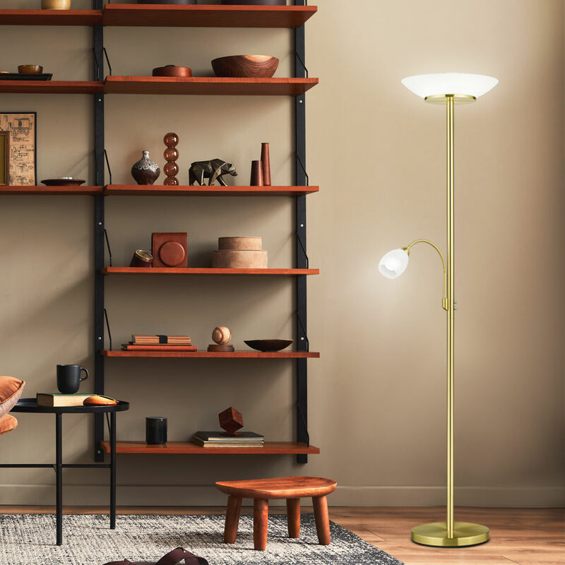foto del prodotto lampada da terra lampada da terra lampada da soggiorno proiettore da soffitto in metallo colori ottone con spot di lettura flessibile, commutabile