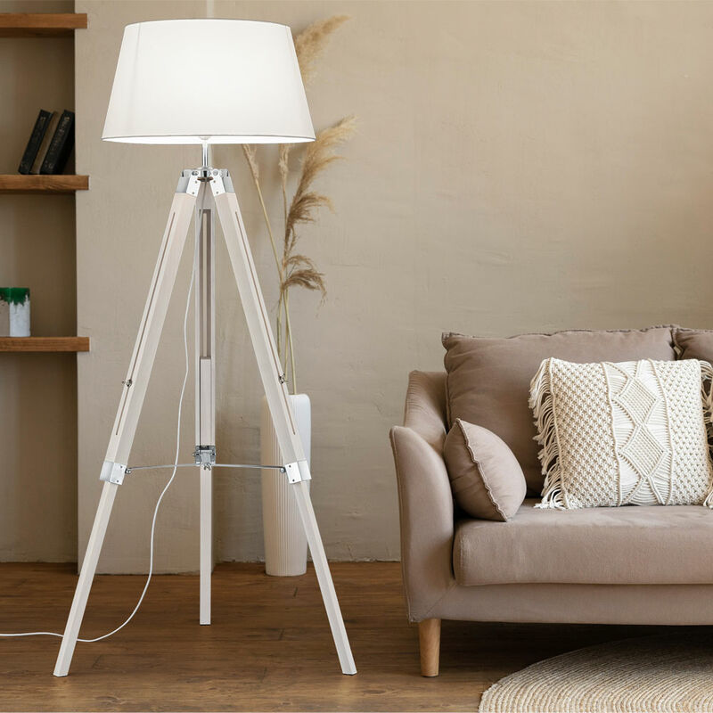 foto del prodotto lampada da terra lampada da terra piantana legno tessuto lampada da lettura sala da pranzo, tessuto metallico, 1x attacco e27, dxh 72x143 cm