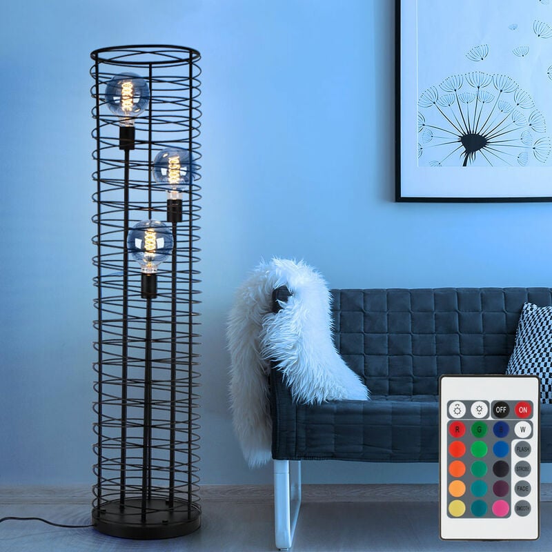 foto del prodotto lampada da terra lampada da terra soggiorno lampada da terra treccia reticolare nero, telecomando dimmerabile, 3x led rgb 4.8w 470lm bianco caldo,