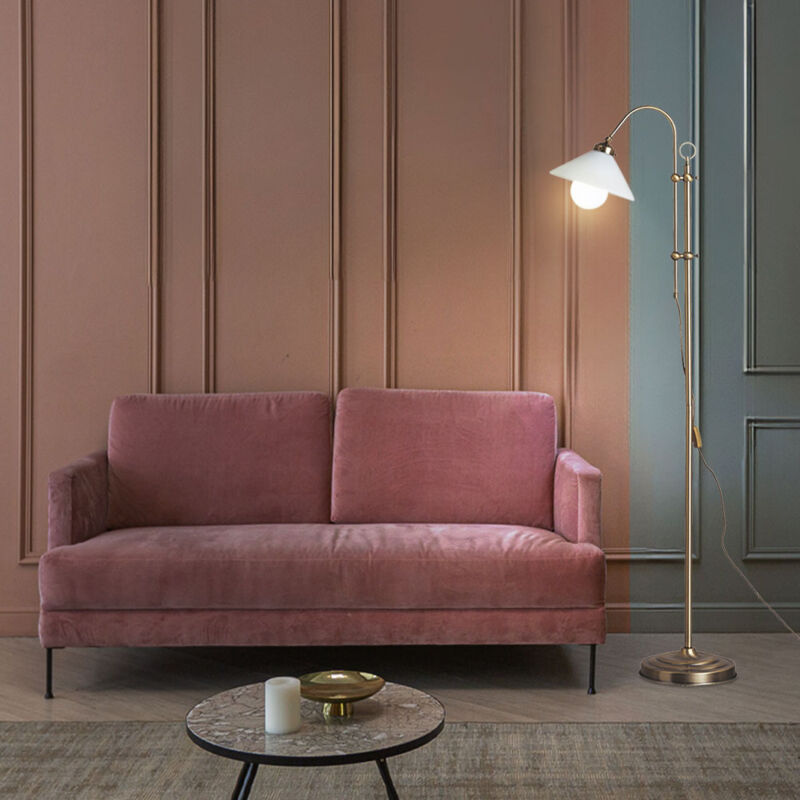 foto del prodotto lampada da terra lampada da terra soggiorno regolabile in altezza lampada da terra, lampada ad arco in metallo, ottone anticato, interruttore a cavo,